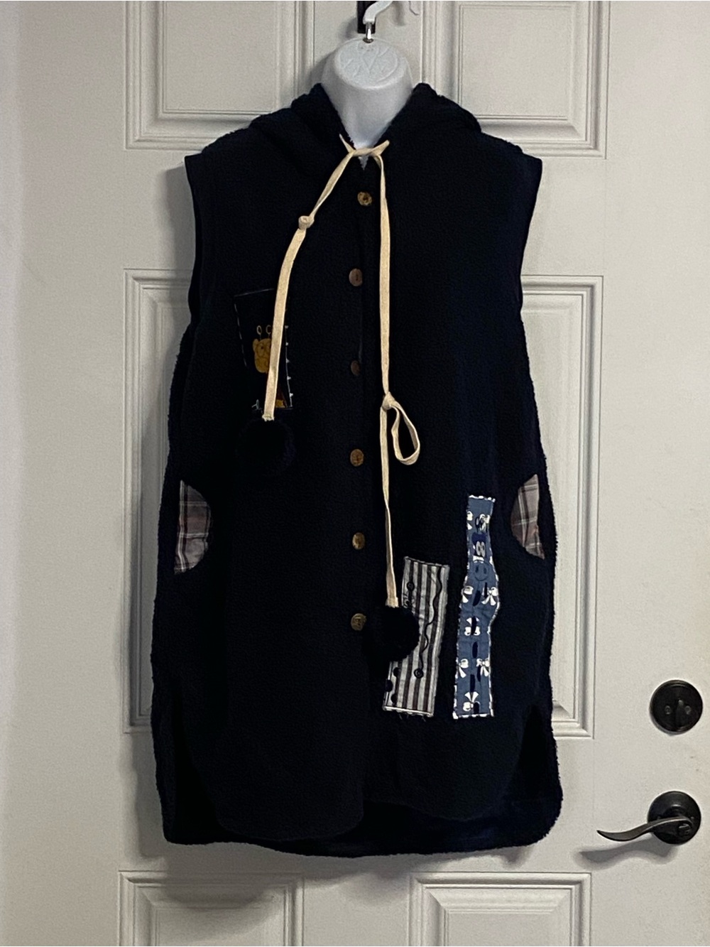 AI SHINIA N Navy Shearling GIRAFFE Patchwork Hooded TEDDY COAT Sleeveless
